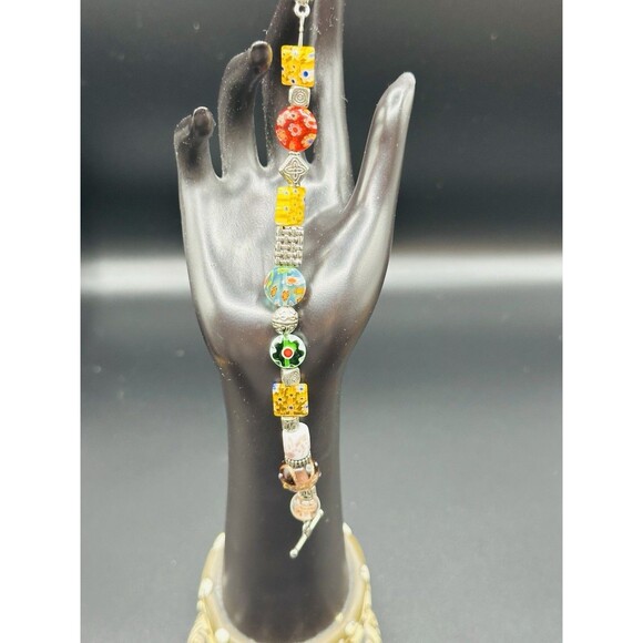 Vintage Sterling Murano Italy Venetian Millefiori Multi Color Bracelet